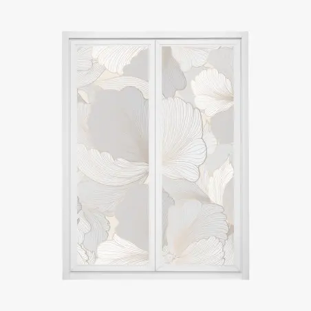 Sticker pour vitres et fenêtres motif floral élégant aux tons neutres et dorés – Wallnifity®