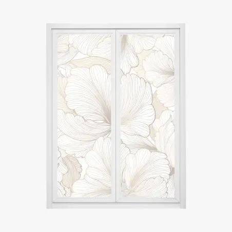 Sticker pour vitres et fenêtres motif floral délicat en tons beiges et lignes fines – Wallnifity®