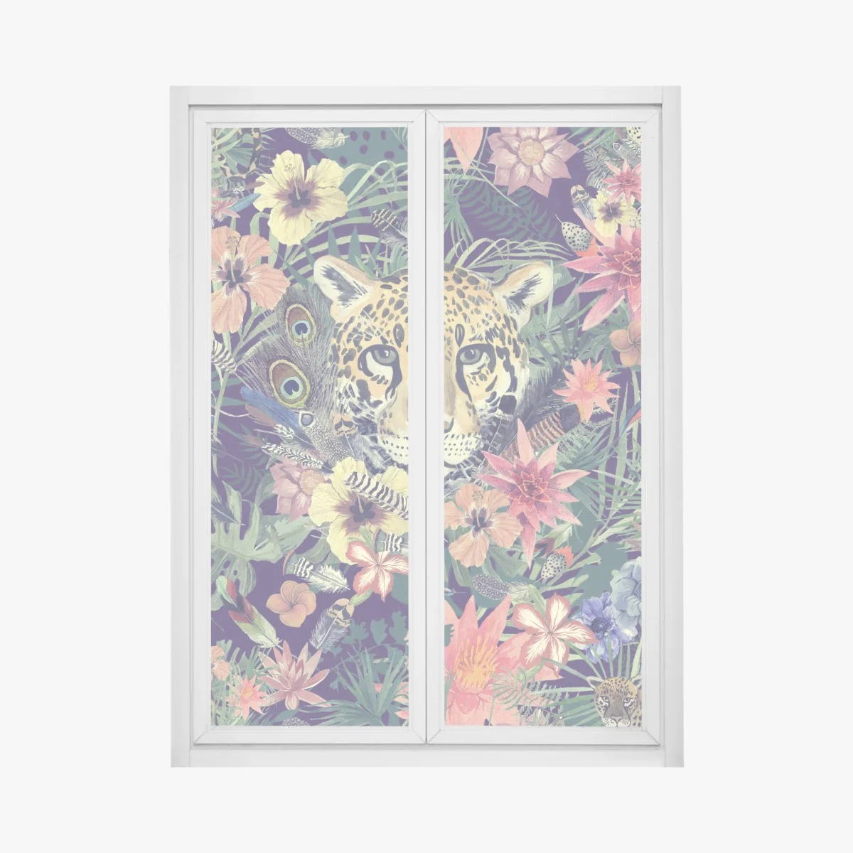 Sticker pour vitres et fenêtres tête de léopard aquarelle dans une jungle florale – Wallnifity® Sticker pour vitres et fenêtres tête de léopard aquarelle dans une jungle florale – Wallnifity®
