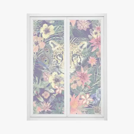 Sticker pour vitres et fenêtres tête de léopard aquarelle dans une jungle florale – Wallnifity®