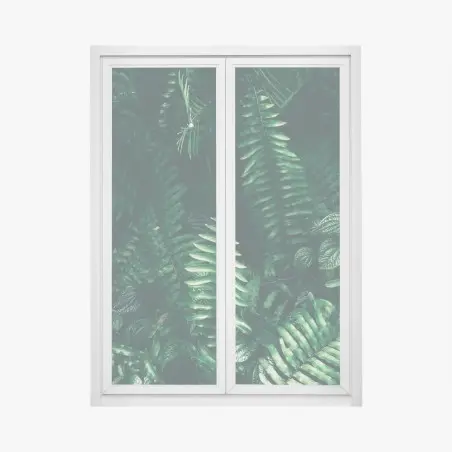 Sticker pour vitres et fenêtres mur de feuillage tropical sombre – Wallnifity®