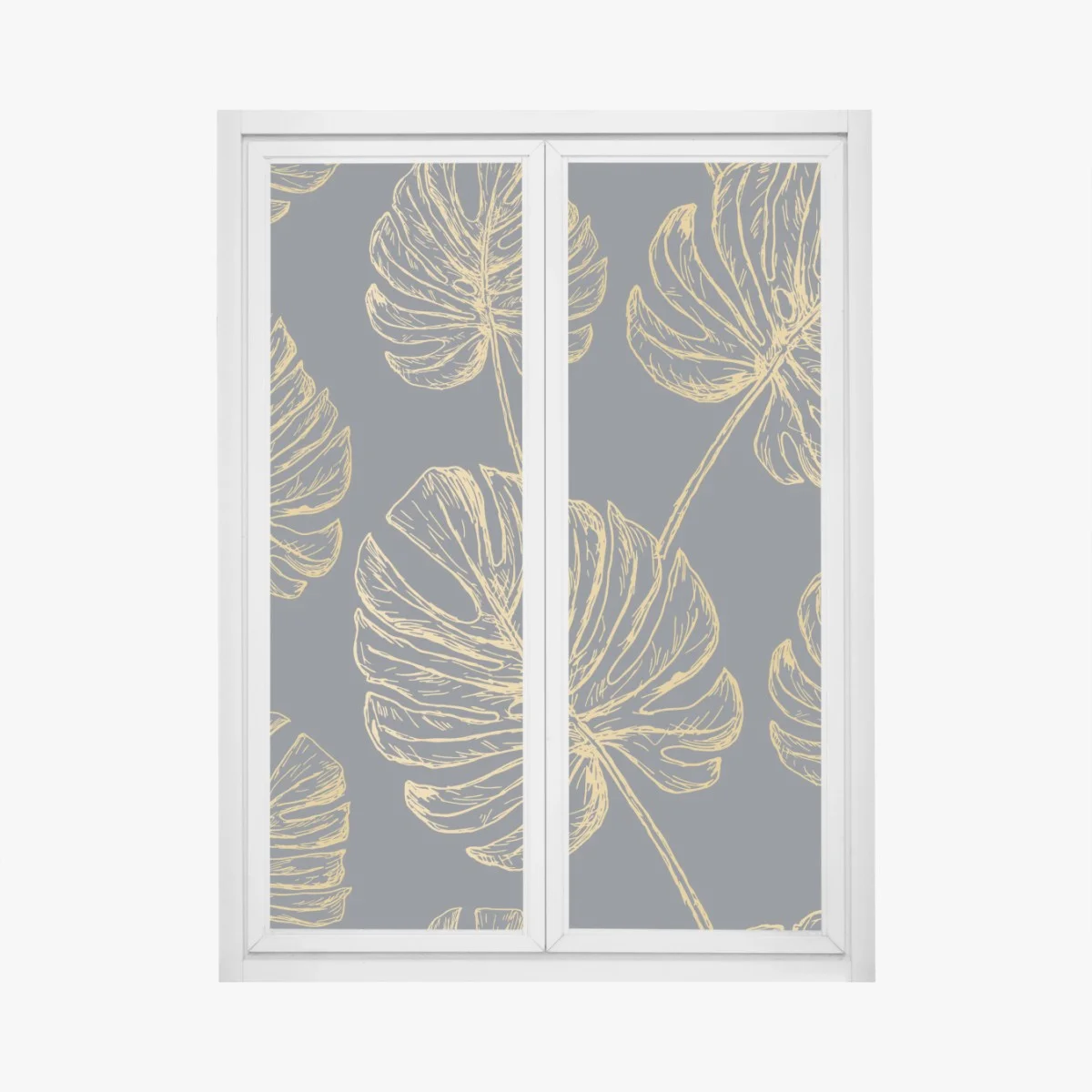 Sticker pour vitres et fenêtres feuilles monstera dorées sur fond gris élégant – Wallnifity® Sticker pour vitres et fenêtres feuilles monstera dorées sur fond gris élégant – Wallnifity®
