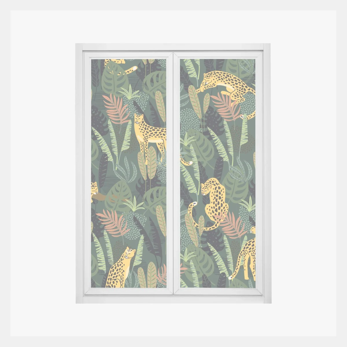 Sticker pour vitres et fenêtres motif jungle aux léopards dorés – Wallnifity® Sticker pour vitres et fenêtres motif jungle aux léopards dorés – Wallnifity®