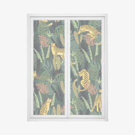 Sticker pour vitres et fenêtres motif jungle aux léopards dorés – Wallnifity®