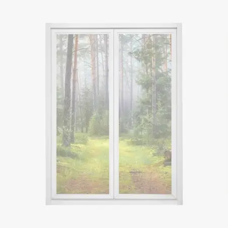 Sticker pour vitres et fenêtres sentier lumineux dans la forêt brumeuse – Wallnifity®