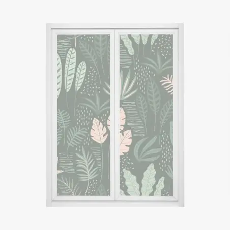 Sticker pour vitres et fenêtres motif de feuilles tropicales en vert profond – Wallnifity®