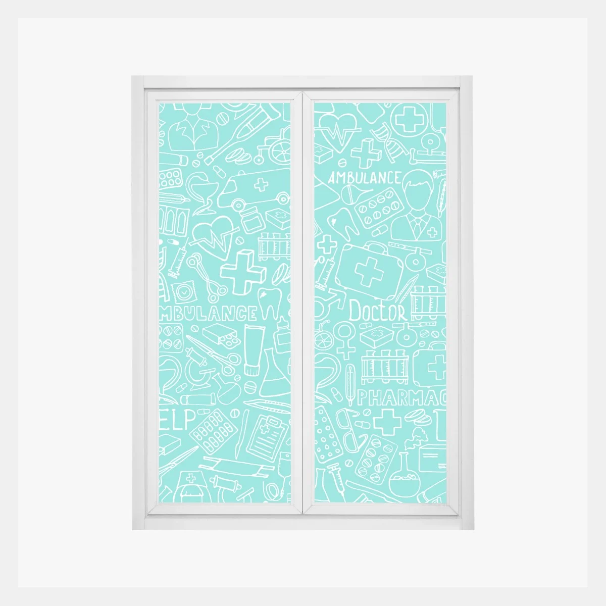Sticker pour vitres et fenêtres motif médical gribouillis turquoise – Wallnifity® Sticker pour vitres et fenêtres motif médical gribouillis turquoise – Wallnifity®