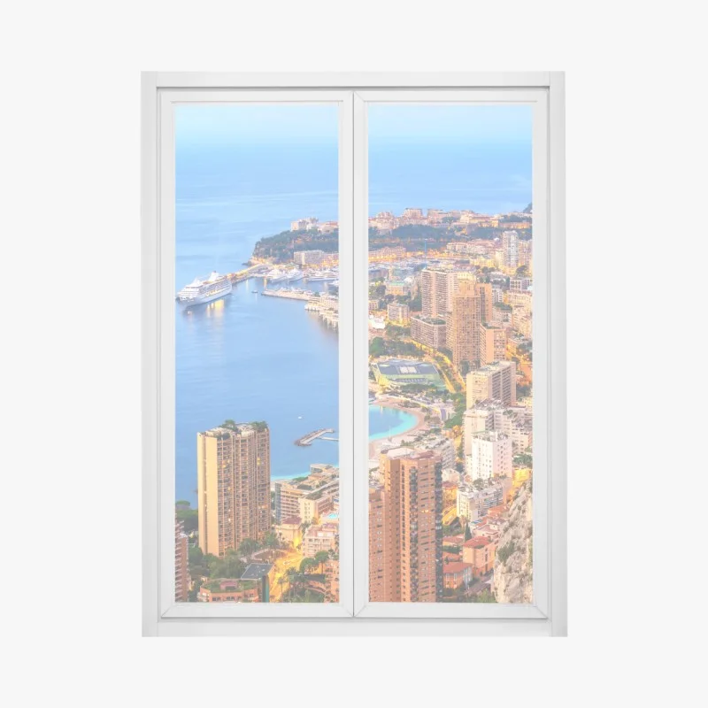 Sticker pour vitres et fenêtres panorama côtier de Monaco au coucher du soleil – Wallnifity®