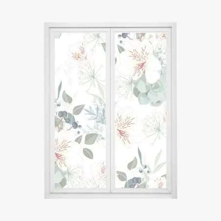 Sticker pour vitres et fenêtres motif floral pastel aux succulentes et fleurs blanches – Wallnifity®