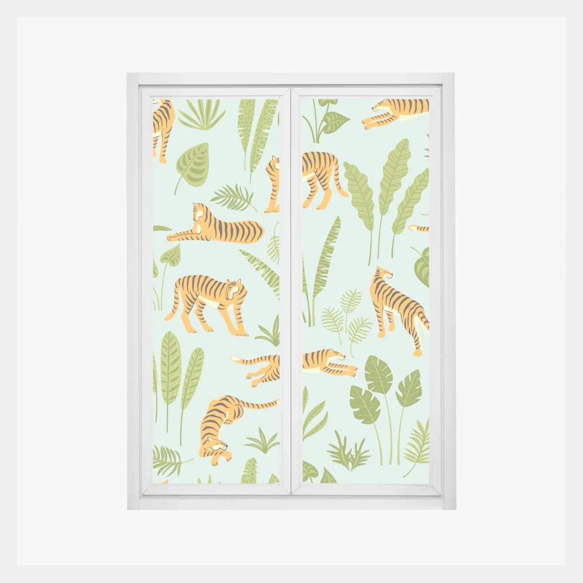 Sticker pour vitres et fenêtres jungle graphique aux tigres et feuillages – Wallnifity® Sticker pour vitres et fenêtres jungle graphique aux tigres et feuillages – Wallnifity®