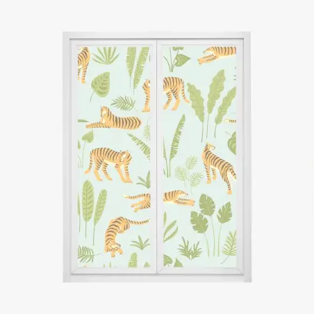 Sticker pour vitres et fenêtres jungle graphique aux tigres et feuillages – Wallnifity®
