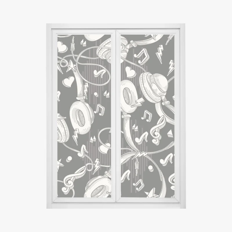 Sticker pour vitres et fenêtres motif casque audio et notes de musique en monochrome – Wallnifity® Sticker pour vitres et fenêtres motif casque audio et notes de musique en monochrome – Wallnifity®