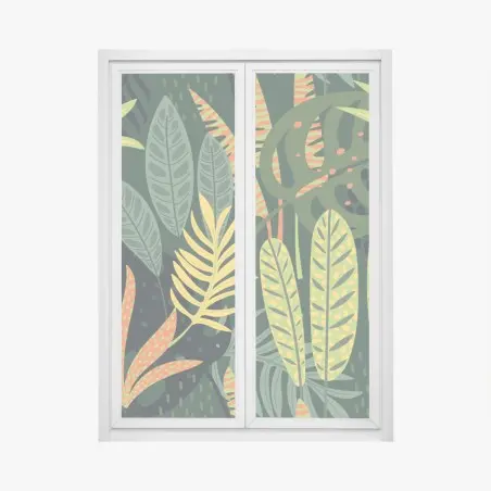 Sticker pour vitres et fenêtres motif tropical graphique aux feuillages luxuriants – Wallnifity®