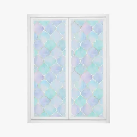 Sticker pour vitres et fenêtres motif arabesque aquarelle bleu et or – Wallnifity®