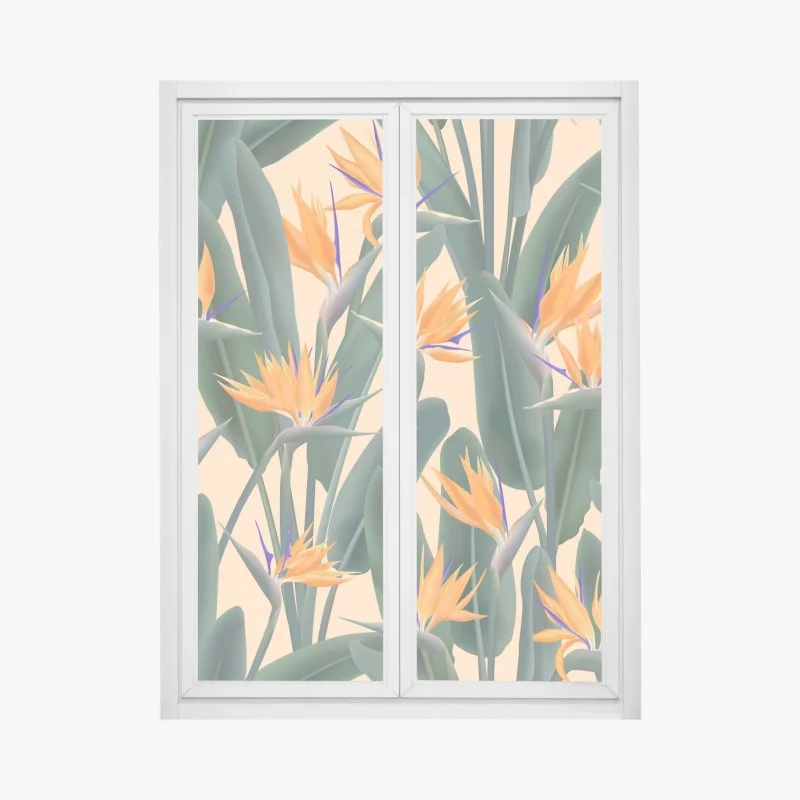 Sticker pour vitres et fenêtres motif tropical bohème fleur de paradis – Wallnifity®