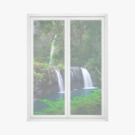 Sticker pour vitres et fenêtres cascade émeraude au cœur de la forêt – Wallnifity®
