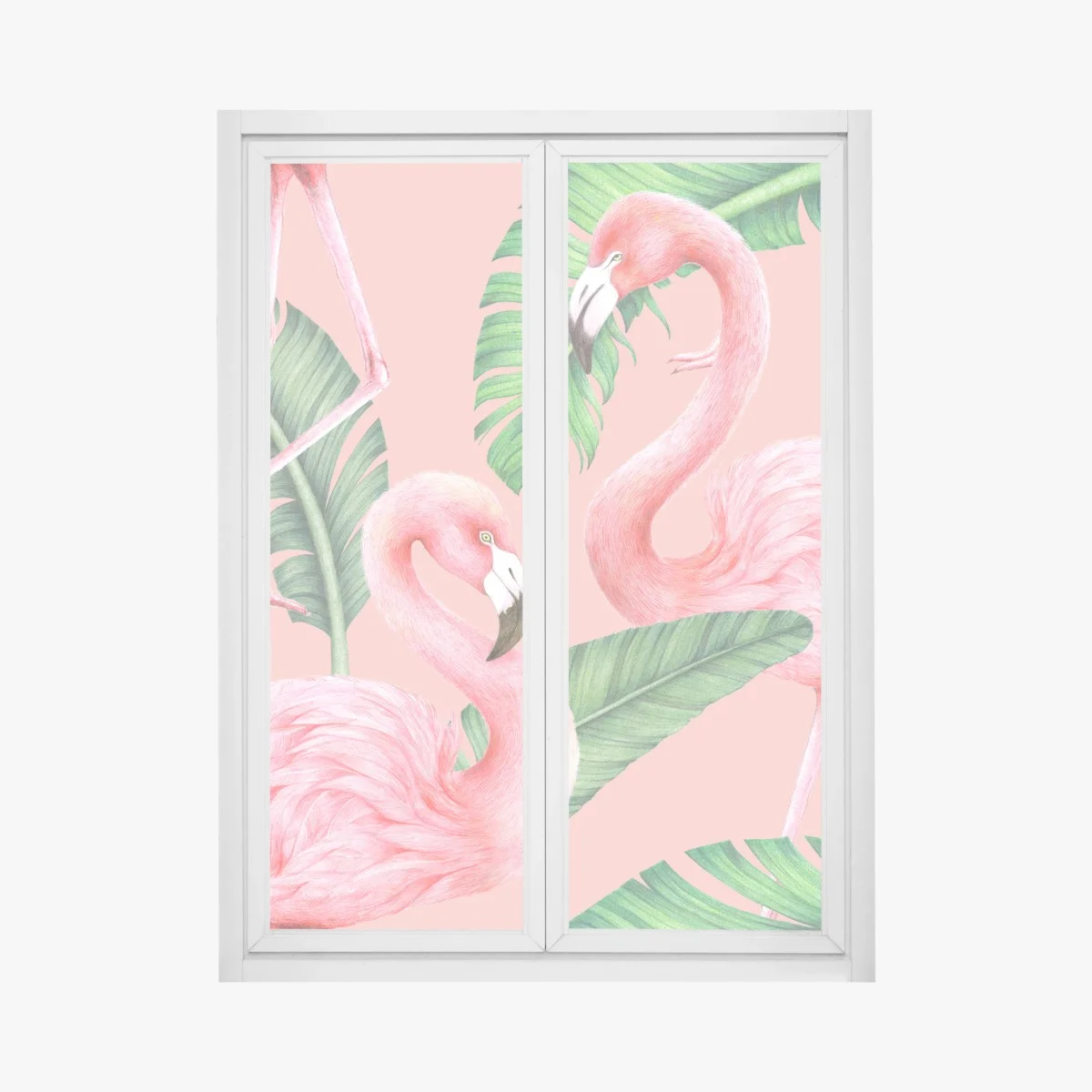 Sticker pour vitres et fenêtres motif flamants roses et feuilles tropicales – Wallnifity® Sticker pour vitres et fenêtres motif flamants roses et feuilles tropicales – Wallnifity®