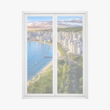 Sticker pour vitres et fenêtres paysage côtier urbain de Waikiki au coucher du soleil – Wallnifity®