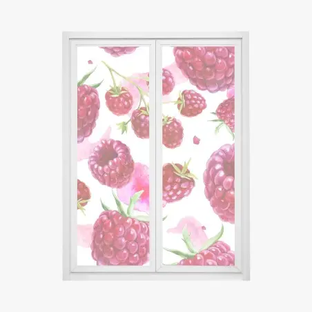 Sticker pour vitres et fenêtres motif framboises aquarelle éclatant – Wallnifity®