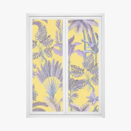 Sticker pour vitres et fenêtres jungle exotique aux feuilles violettes – Wallnifity®