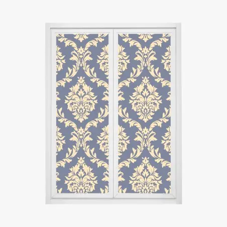 Sticker pour vitres et fenêtres motif baroque doré sur fond bleu marine – Wallnifity®