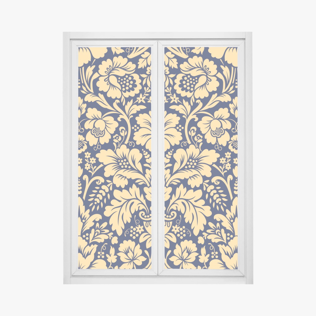 Sticker pour vitres et fenêtres motif floral damassé bleu marine et or – Wallnifity®