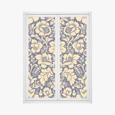 Sticker pour vitres et fenêtres motif floral damassé bleu marine et or – Wallnifity®