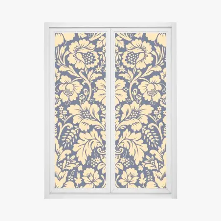 Sticker pour vitres et fenêtres motif floral damassé bleu marine et or – Wallnifity®