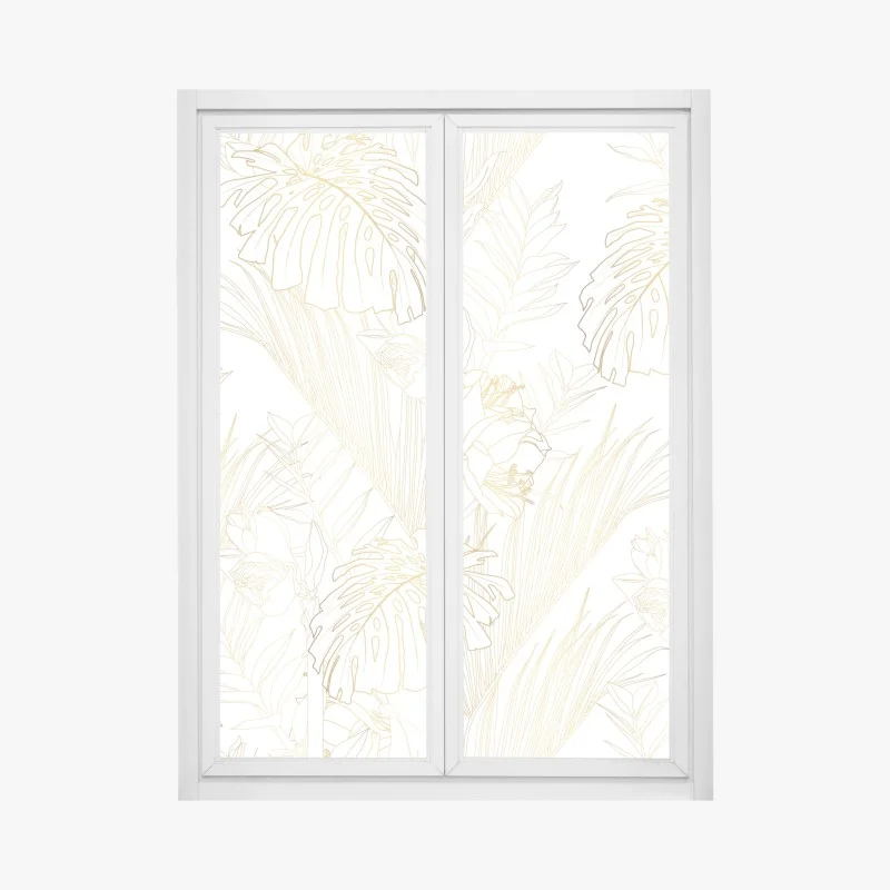 Sticker pour vitres et fenêtres motif botanique doré sur fond blanc – Wallnifity®