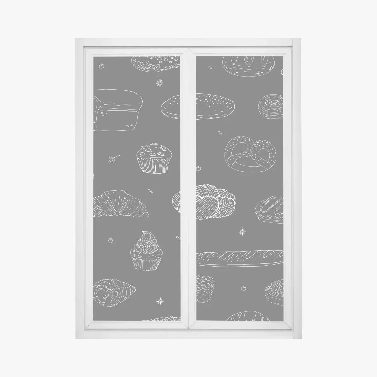 Sticker pour vitres et fenêtres motif pâtisseries au trait blanc sur fond noir – Wallnifity® Sticker pour vitres et fenêtres motif pâtisseries au trait blanc sur fond noir – Wallnifity®