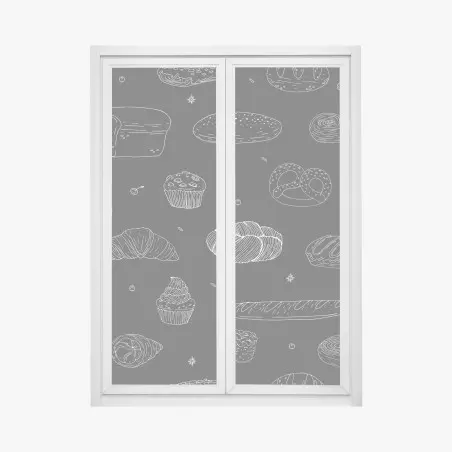 Sticker pour vitres et fenêtres motif pâtisseries au trait blanc sur fond noir – Wallnifity®