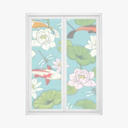 Sticker pour vitres et fenêtres scène zen de carpes koi et nénuphars – Wallnifity®