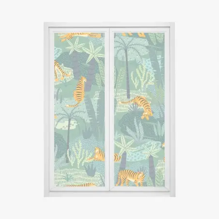 Sticker pour vitres et fenêtres motif jungle aux tigres stylisés – Wallnifity®