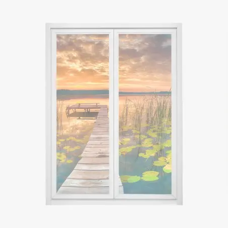 Sticker pour vitres et fenêtres lever de soleil estival sur le lac – Wallnifity®