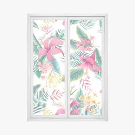 Sticker pour vitres et fenêtres motif floral tropical aux couleurs vives – Wallnifity®