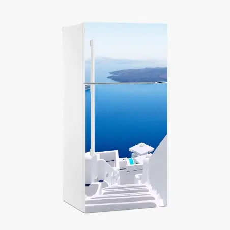 Sticker pour réfrigérateur escalier blanc vers la mer azur – Wallnifity®