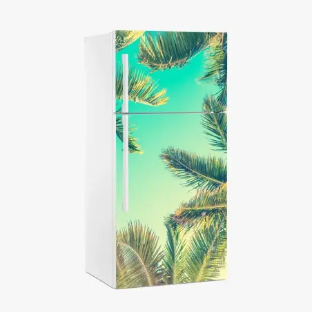 Sticker pour réfrigérateur vue rétro de palmiers sur ciel turquoise – Wallnifity®