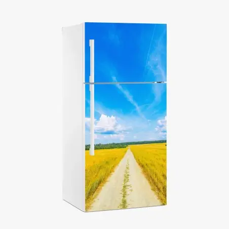 Sticker pour réfrigérateur route de campagne vers l'horizon doré – Wallnifity®