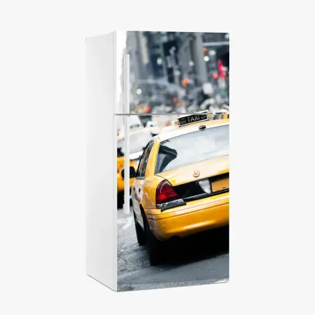 Sticker pour réfrigérateur taxis jaunes en mouvement à New York – Wallnifity®