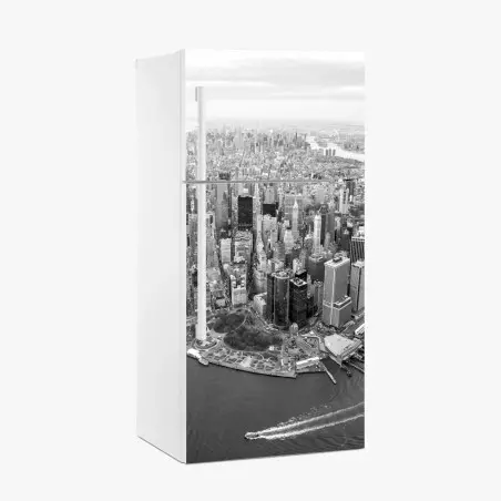 Sticker pour réfrigérateur panorama aérien de Manhattan en noir et blanc – Wallnifity®