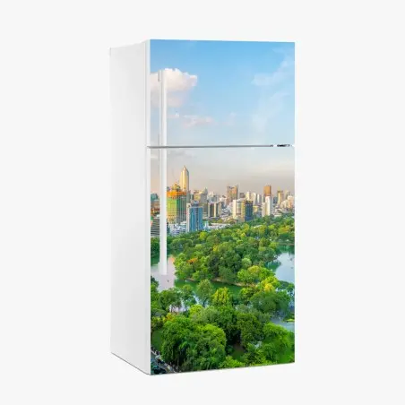 Sticker pour réfrigérateur vue aérienne du parc Lumpini et du centre-ville de Bangkok – Wallnifity®