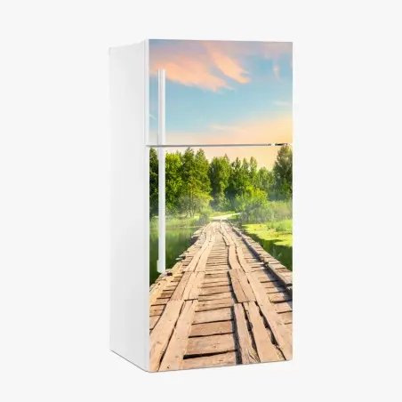 Sticker pour réfrigérateur passerelle en bois au lever du soleil – Wallnifity®