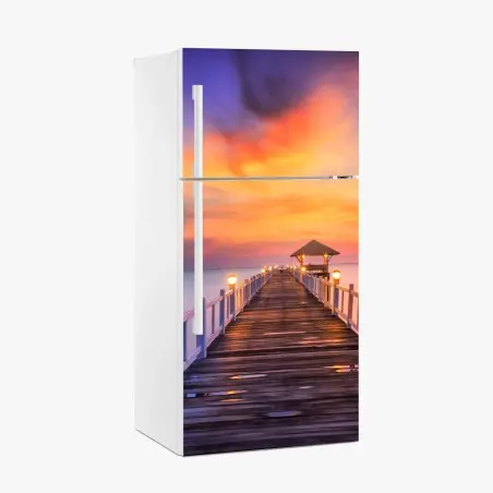 Sticker pour réfrigérateur jetée en bois au lever du soleil – Wallnifity®