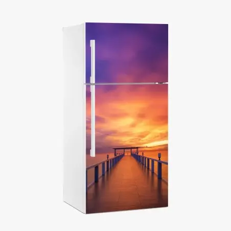 Sticker pour réfrigérateur ponton au coucher de soleil tropical – Wallnifity®