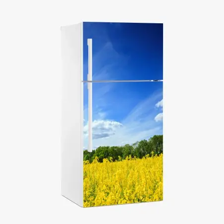 Sticker pour réfrigérateur horizon ensoleillé sur champ de colza en Pologne – Wallnifity®