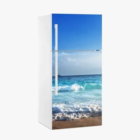 Sticker pour réfrigérateur coucher de soleil sur la plage des Seychelles – Wallnifity®