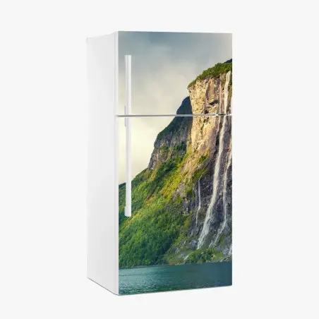 Sticker pour réfrigérateur affiche murale : cascades du fjord de Geiranger – Wallnifity®