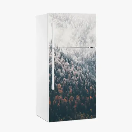 Sticker pour réfrigérateur paysage forestier automnal et enneigé – Wallnifity®