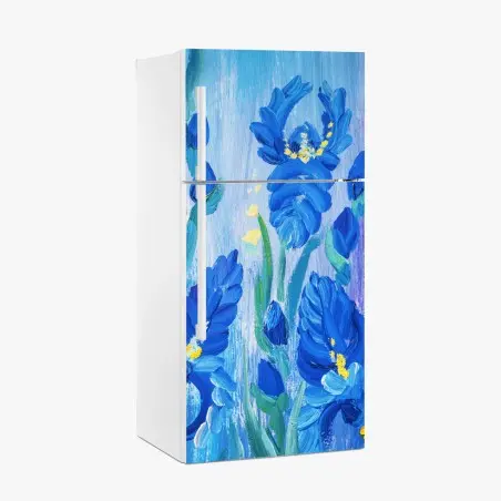 Sticker pour réfrigérateur bouquet d'iris bleus en peinture à l'huile – Wallnifity®