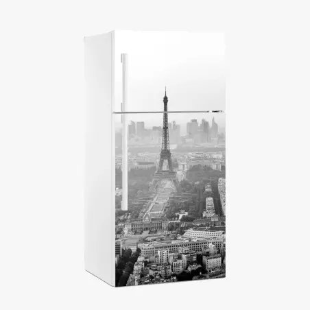 Sticker pour réfrigérateur vue aérienne en noir et blanc de la Tour Eiffel à Paris – Wallnifity®